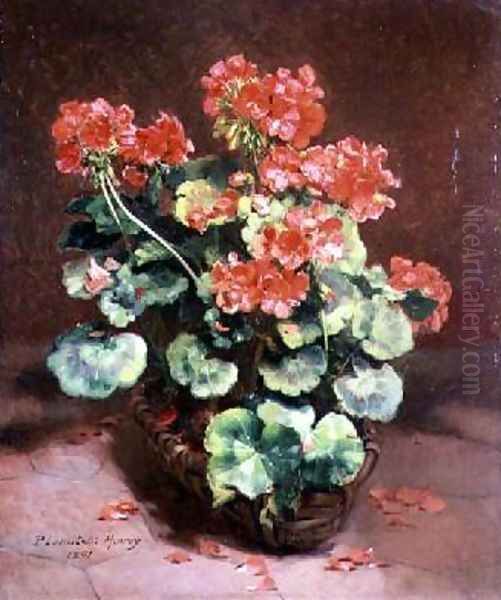 Flowers in a Basket Oil Painting by Paul (pseud. Lecuit) Monroy