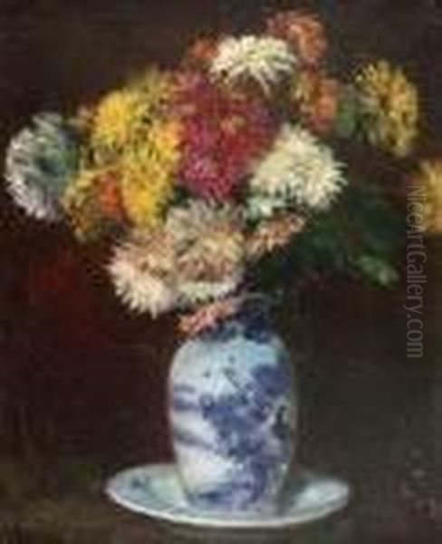 A Still Life Of Chrysanthemums Oil Painting by George Leslie Hunter