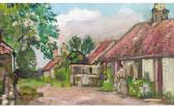 Fife Cottages Oil Painting by George Leslie Hunter