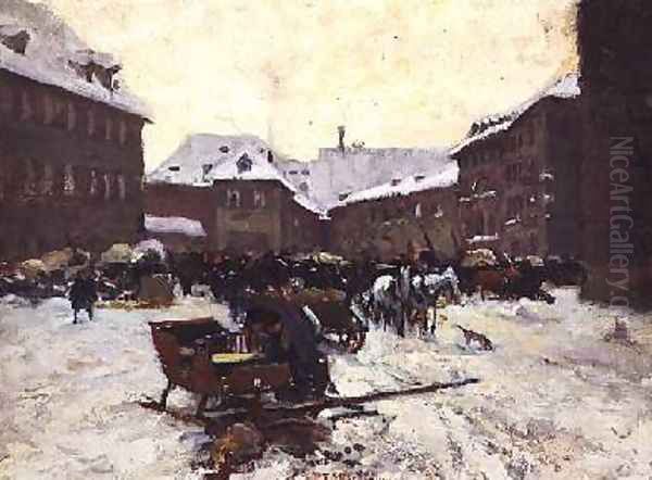 Winter Townscape Oil Painting by Pius Ferdinand Messerschmitt