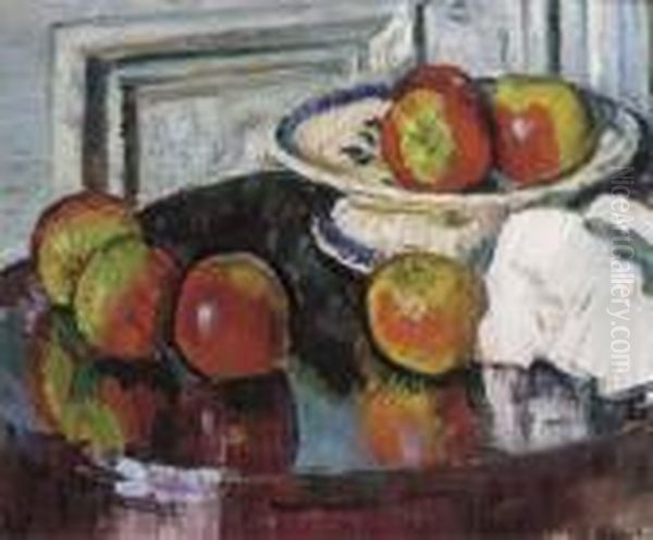 Still Life With Apples Oil Painting by George Leslie Hunter