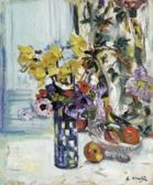 Spring Flowers And Fruit Oil Painting by George Leslie Hunter