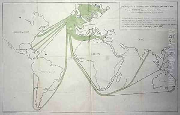 Map showing the export of coal from the British Isles in 1850 Oil Painting by Charles Joseph Minard