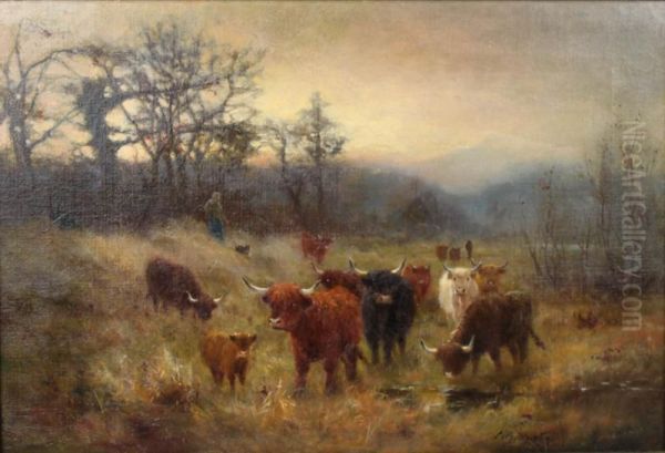 Highland Cattle Oil Painting by Louis Bosworth Hurt