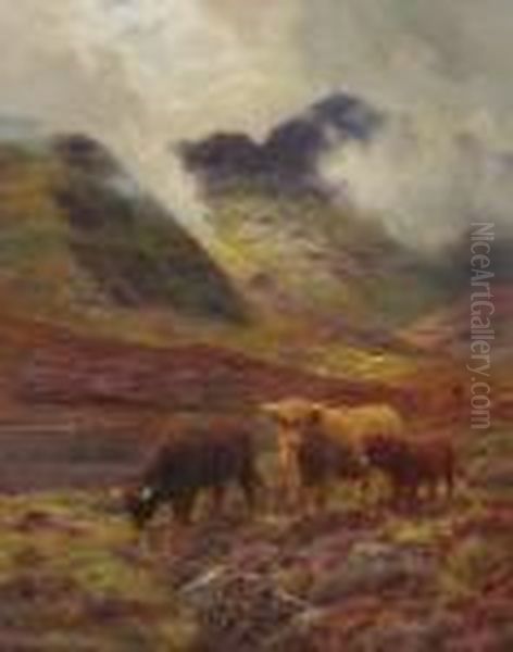 Highland Cattle Grazing Oil Painting by Louis Bosworth Hurt