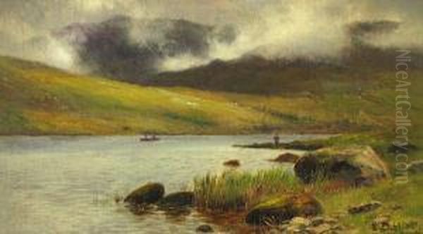 Llyn Quellyn And Snowdon Oil Painting by Louis Bosworth Hurt