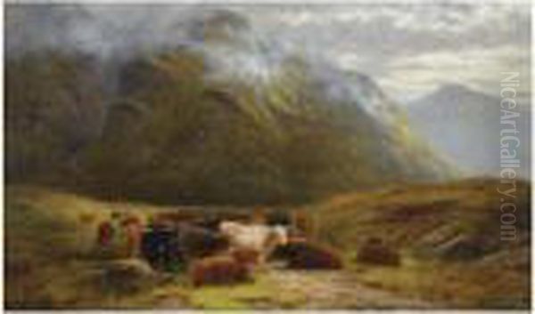 Highland Cattle Resting Near Buchal Etive, Glen Coe Oil Painting by Louis Bosworth Hurt