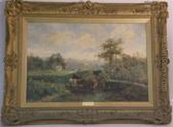 Landscape With Cattle Oil Painting by Louis Bosworth Hurt