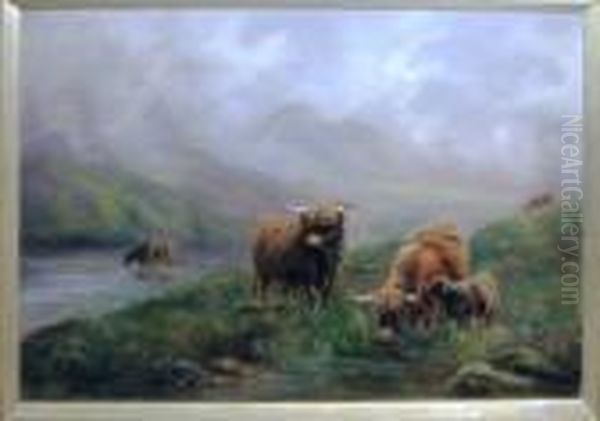 Highland Cattle Oil Painting by Louis Bosworth Hurt