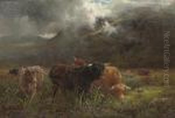 A Rough Pasture; Showery Weather Oil Painting by Louis Bosworth Hurt