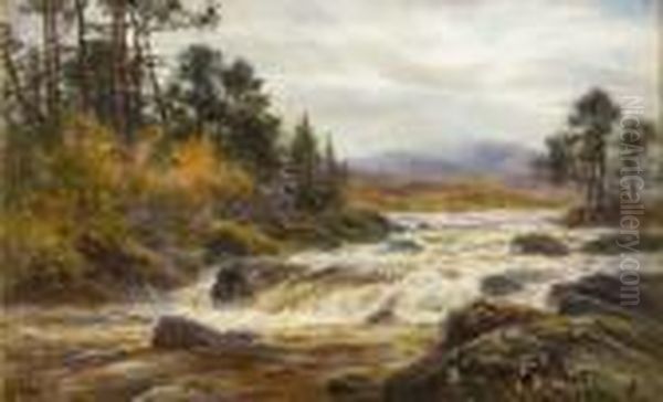 A River In Spate Oil Painting by Louis Bosworth Hurt