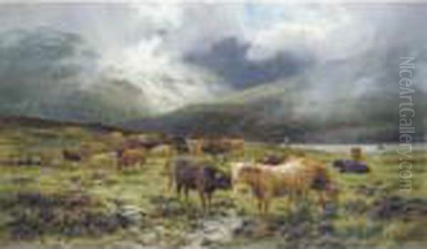 A Highland Drove Oil Painting by Louis Bosworth Hurt