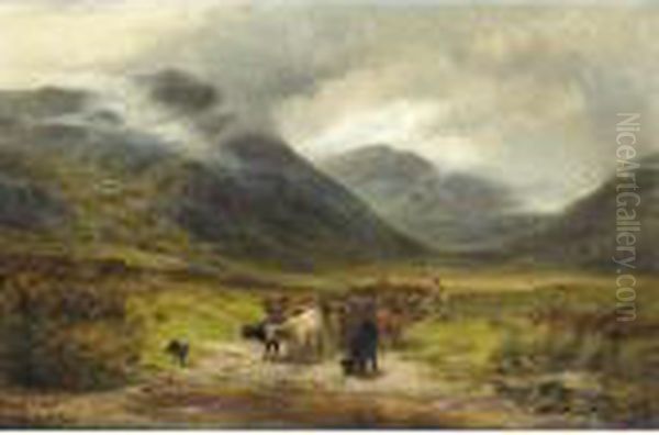 Cattle Droving In The Highlands Oil Painting by Louis Bosworth Hurt