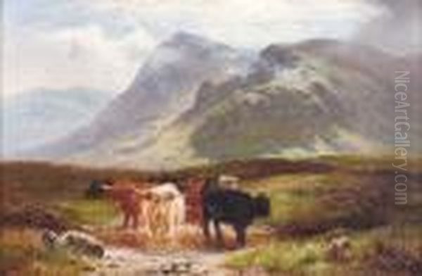 A Highland Drove Oil Painting by Louis Bosworth Hurt