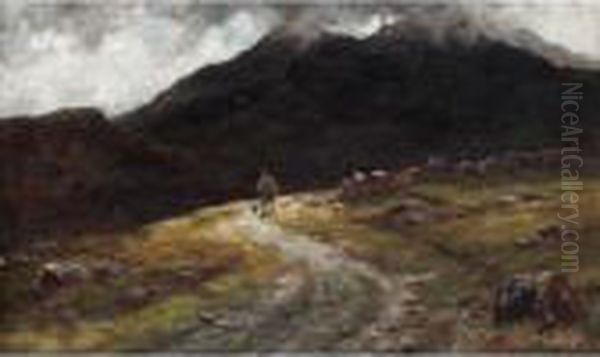 A Mountain Road In Skye - With Scuir-na-gillean Oil Painting by Louis Bosworth Hurt