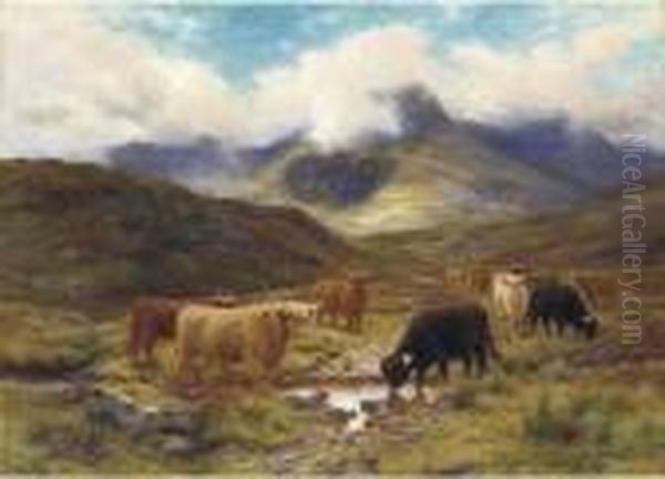 Cattle In The Highlands Oil Painting by Louis Bosworth Hurt