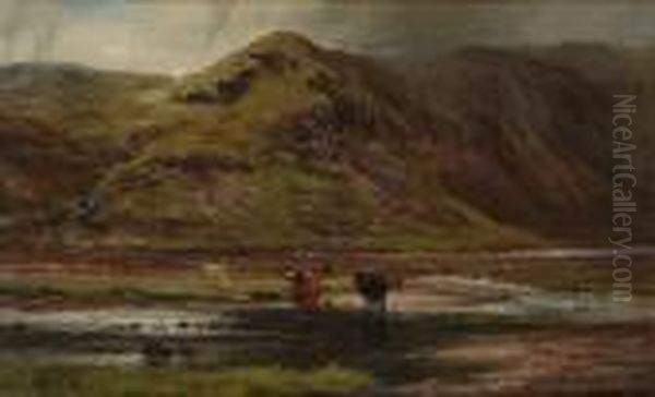 Ben Lea, Isle Of Skye, From The Head Of Loch Sligachan, Low Tide Oil Painting by Louis Bosworth Hurt