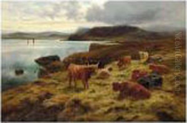 On The Cliffs At Shetland Oil Painting by Louis Bosworth Hurt