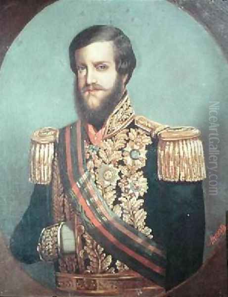 Pedro II 1825-91 Emperor of Brazil Oil Painting by Luis de Miranda Pereira Visconde de Menezes