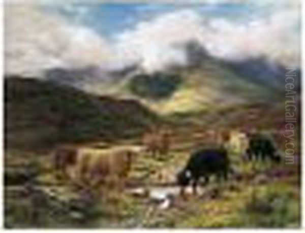 Cattle In The Highlands Oil Painting by Louis Bosworth Hurt