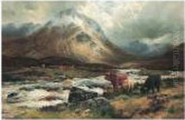 A Spate In Glen Sligachan, Skye Oil Painting by Louis Bosworth Hurt