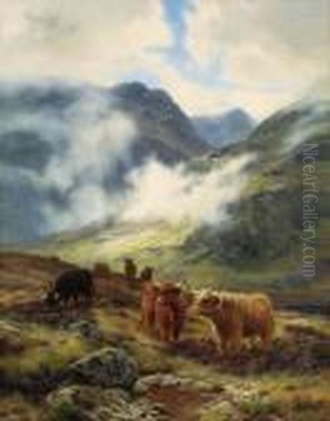 Highland Cattle Grazing Oil Painting by Louis Bosworth Hurt