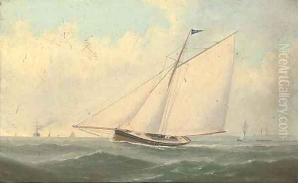 A racing cutter of the Royal Thames Yacht Club on an upwind leg Oil Painting by George Mears