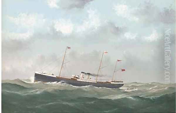 The Queen hove-to in mid-Atlantic to pick up a man overboard Oil Painting by George Mears