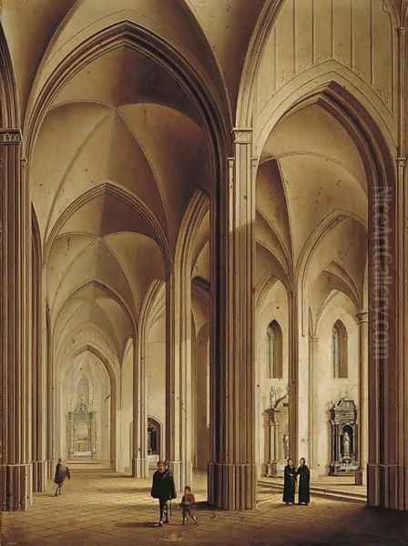 The interior of a Gothic cathedral Oil Painting by Johann Ludwig Ernst Morgenstern