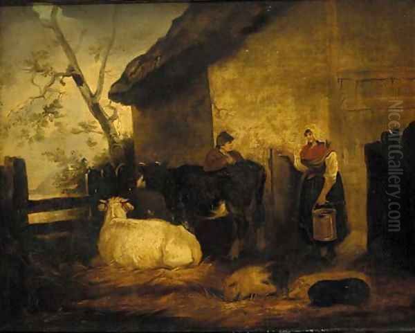 The milk maid and cow herd Oil Painting by George Morland