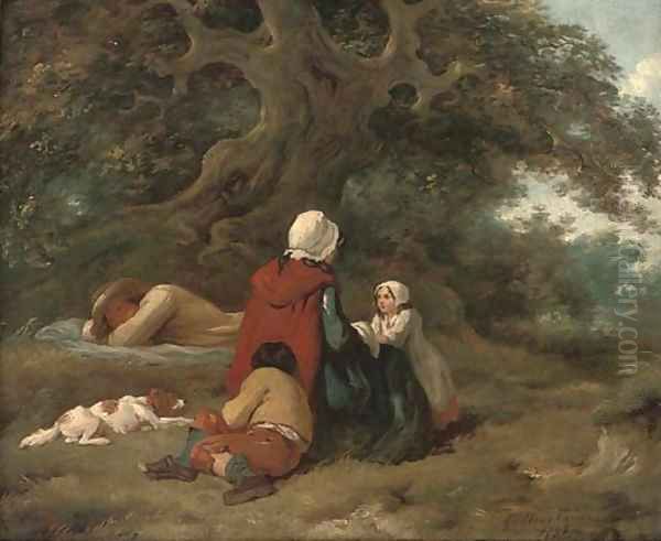 A wayside rest Oil Painting by George Morland