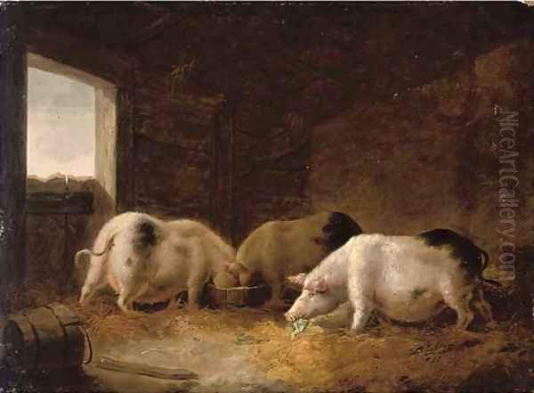 Pigs feeding Oil Painting by George Morland