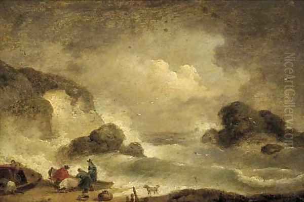 Fisherfolk on a beach Oil Painting by George Morland