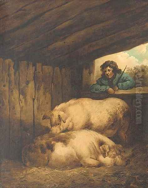 The pig sty Oil Painting by George Morland