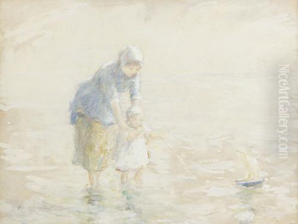 His First Boat Oil Painting by Robert Gemmell Hutchison