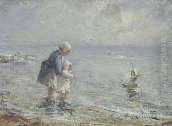 Sailing The Toy Boat Oil Painting by Robert Gemmell Hutchison