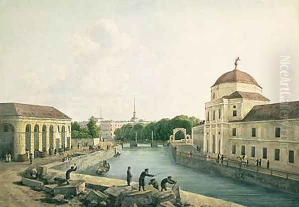 View of the Moika River by the Imperial Stables 1809 Oil Painting by Andrei Yefimovich Martynov