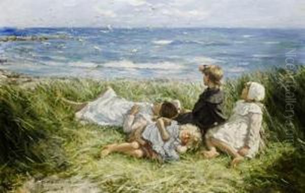 Sea Gulls And Sapphire Seas Oil Painting by Robert Gemmell Hutchison