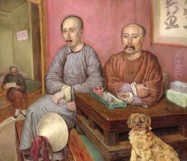 Chinese Merchants Oil Painting by Carl Peter Mazer