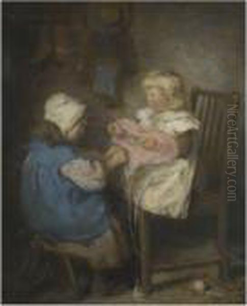 Winding Wool Oil Painting by Robert Gemmell Hutchison