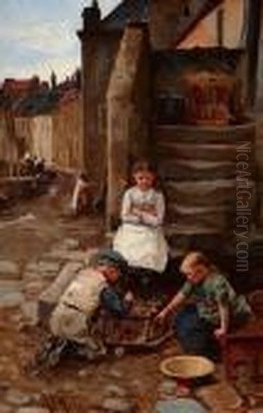 Little Creel Menders Oil Painting by Robert Gemmell Hutchison