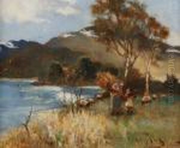 Gathering Sticks Oil Painting by Robert Gemmell Hutchison