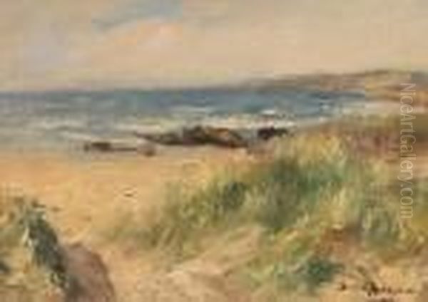 A Beach Scene Oil Painting by Robert Gemmell Hutchison