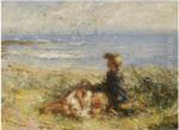 On The Seashore Oil Painting by Robert Gemmell Hutchison