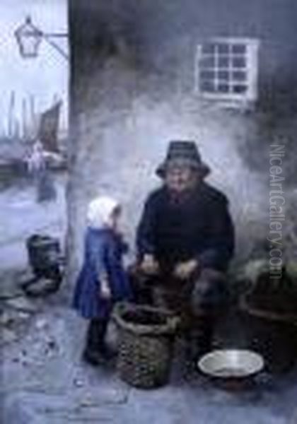 Old Fisherman And A Child Oil Painting by Robert Gemmell Hutchison