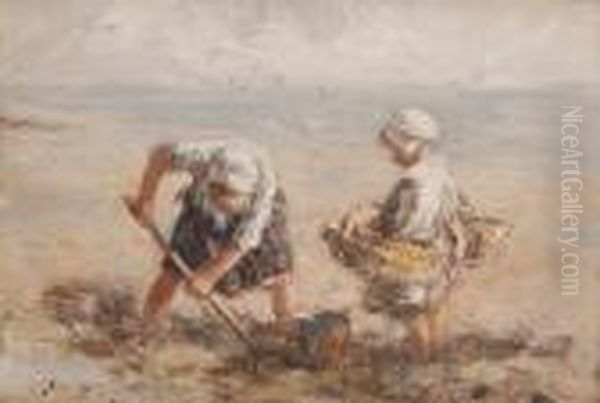 Dig In The Sand Oil Painting by Robert Gemmell Hutchison