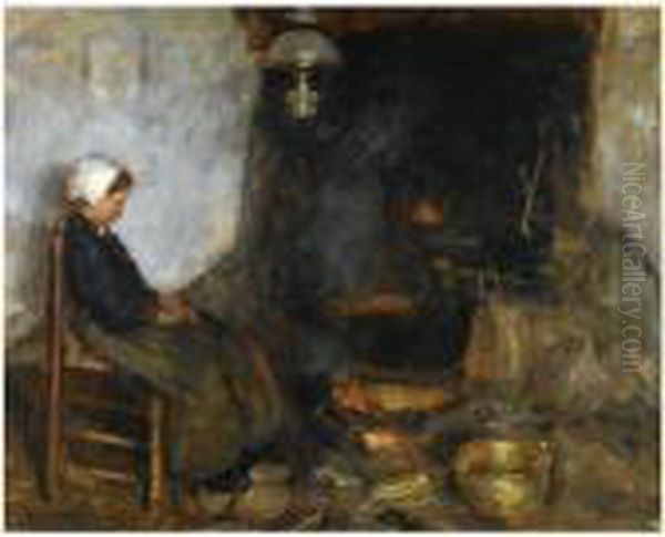 By The Fireside Oil Painting by Robert Gemmell Hutchison