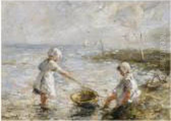 Paddling In The Shallows Oil Painting by Robert Gemmell Hutchison