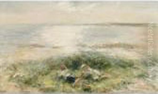 Children By The Sea, Carnoustie Oil Painting by Robert Gemmell Hutchison