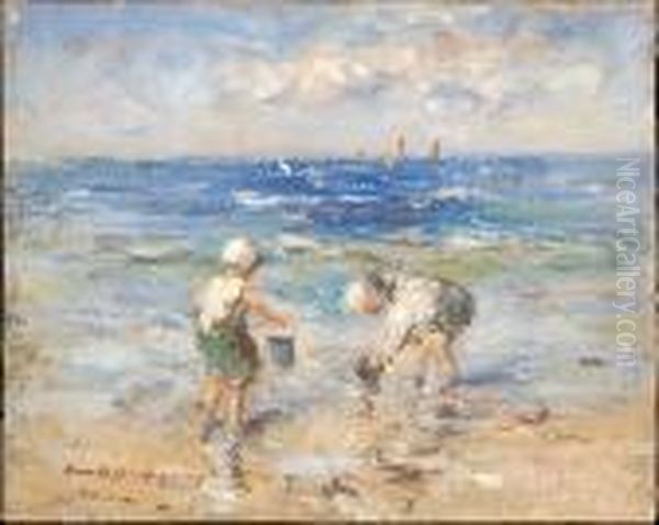 Digging Sand Oil Painting by Robert Gemmell Hutchison